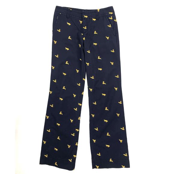 Lilly Pulitzer Navy Blue Yellow Wasp Embroidered Main Line Fit Pants Size 2 - Picture 2 of 9